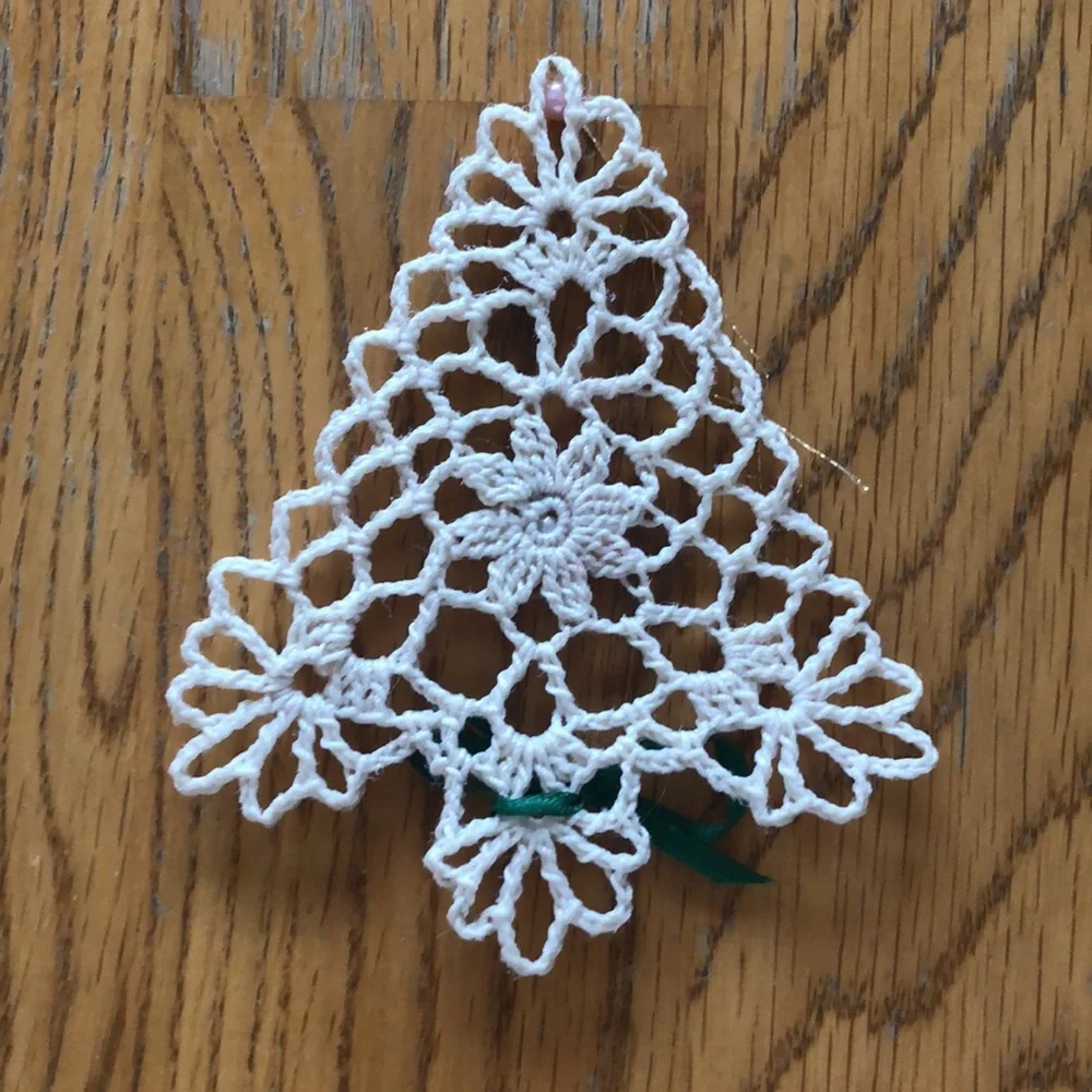 Set of 4 crocheted Christmas ornaments- Angel, tree, bells,drummer